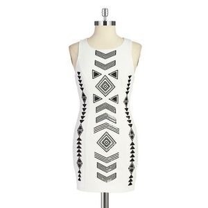 LORD & TAYLOR WHITE/BLACK GEOMETRIC BODYCON DRESS